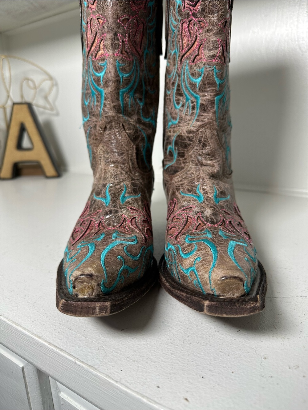 Redhawk Cowboy Boots Women's 7 Brown Turquoise Embroidered Western Boots - Picture 5 of 10